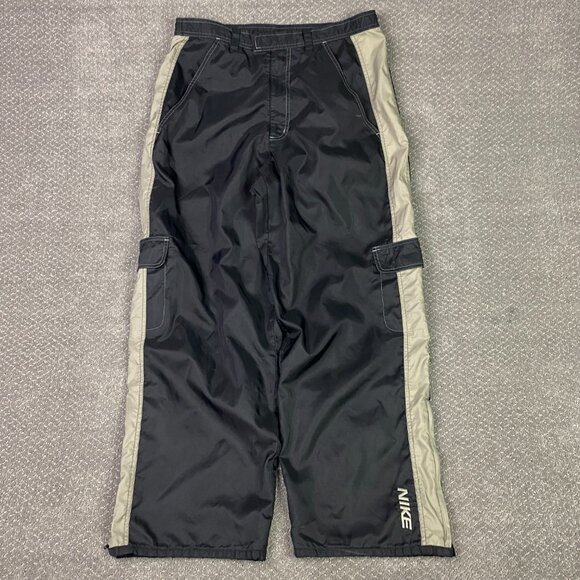 Vintage 90s Y2K Nike Cargo Track Pants Men's Large Black Nylon Baggy Wide Leg - Picture 2 of 16
